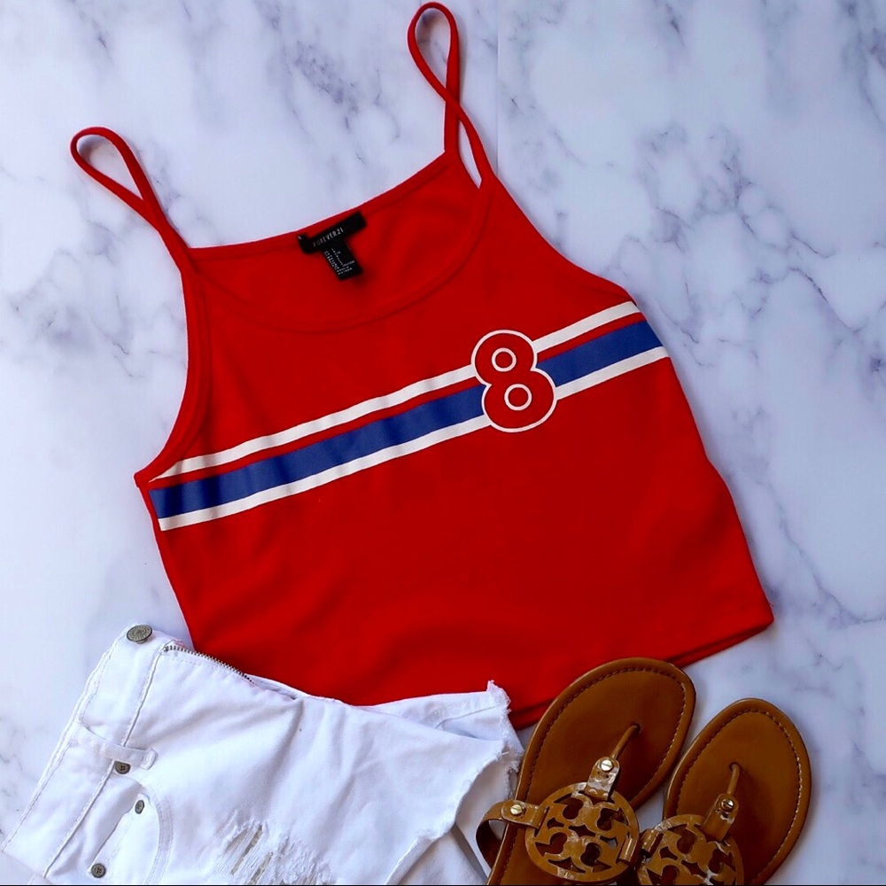 Forever 21 Red Striped Crop Top